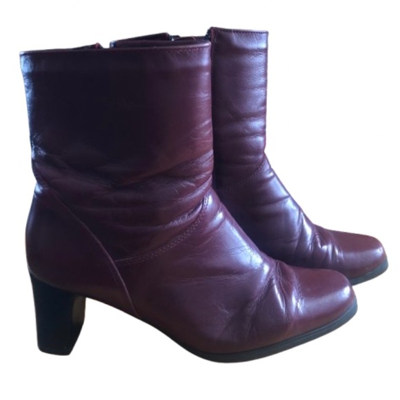 Women's Burgundy Leather Ankle Boots - Picture 2 of 8